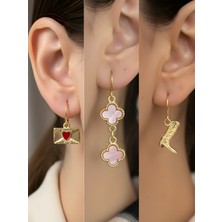 NKT Collection Kovboy Çizmesi Pembe Yonca Kalp Zarf Sembol Figürlü 3’lü Kadın Küpe Set