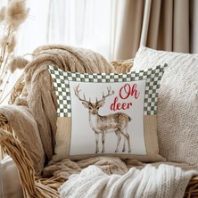 Evmila Geyik Desen Kadife Kırlent Kılıfı 43X43 cm Çift Taraf Baskılı Fermuarlı