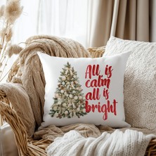 Evmila Çam Ağacı Desen Kadife Kırlent Kılıfı 43X43 cm Çift Taraf Baskılı Fermuarlı