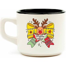 Palto Tasarım Mutlu Yıllar Kurdele Geyik Beyaz Venüs Kupa -Yılbaşı Temalı Kupa