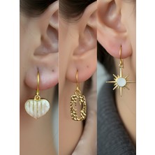 NKT Collection Beyaz Kutup Yıldızı Kaktüs Beyaz Kalp Sembol Figürlü 3’lü Kadın Küpe Set