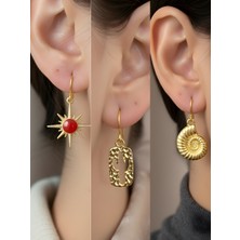 NKT Collection Kaktüs Deniz Kabuğu Kırmızı Kutup Yıldızı Sembol Figürlü 3’lü Kadın Küpe Set