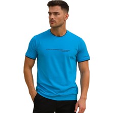 Lacaton 25-5206 Erkek Bisiklet Yaka Baskılı T-Shirt