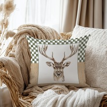 Evmila Geyik Desen Kadife Kırlent Kılıfı 43X43 cm Çift Taraf Baskılı Fermuarlı