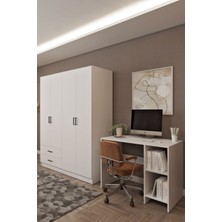 Ases Mobilya Ases HDF5358 Genç Odası Gardırop ve Çalışma Masası Hediyeli Beyaz - Safir Meşe