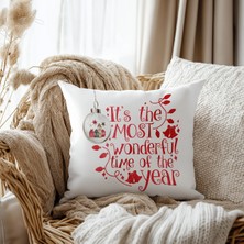 Evmila Yazı Desen Kadife Kırlent Kılıfı 43X43 cm Çift Taraf Baskılı Fermuarlı