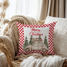 Evmila Mery Christmas Desen Kadife Kırlent Kılıfı 43X43 cm Çift Taraf Baskılı Fermuarlı