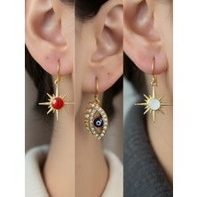NKT Collection Beyaz Kutup Yıldızı Kırmızı Kutup Yıldızı Nazar Göz Sembol Figürlü 3’lü Kadın Küpe Set