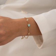 Hakan Mücevherat Mavi Mineli Taşlı 14 Ayar Altın Bileklik