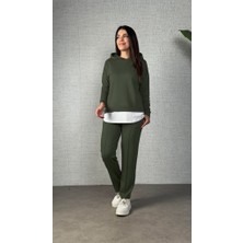 Arben Boutique Kadın Uzun Kollu Kapşonlu Bağcıklı Viskon Iki Iplik Bluz ve Pantolon Ikili Takım