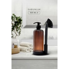 Vadi Sıvı Sabunluk Yumuşak Silikon Fırçalı Set - Çamaşır Suyu - Amber Şişe 500 ml H-166