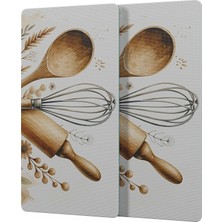Decovetro Cam Kahve Sofra Sunum Tablası 2'li Set Kitchenware Desenli 30 x 15 cm