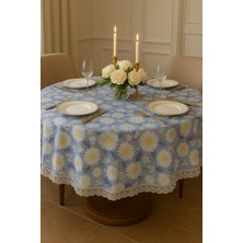 Rona Home Papatya Desenli Yuvarlak Masa Örtüsü Dantel Kenarlı Leke Tutmaz Silinebilir Kaliteli Kumaş Lüks Sofr