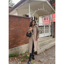 Twomeey Kadın Apoletli Beli Kuşaklı Içi Astarlı Kaşe Kaban