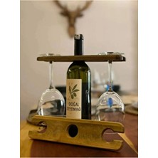 The N Wood Ahşap Şişelik ve Kadehlik – Masaüstü Mini Bar Standı – Doğal Ceviz Renkli