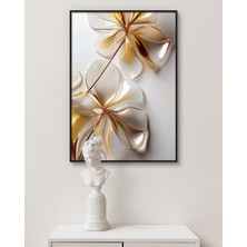 Rosa Art Metal Çerçeveli Gerçek Camlı Tablo |soyut, Minimalist Çiçek Temalı Tablo| Parlak Doku