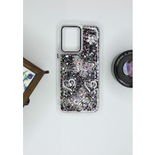 FoxPower Xiaomi Redmi 12 Kılıf Kelebek Desenli Parlak Simli Kapak