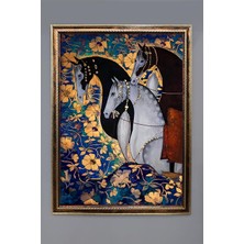 Dolce Mariee Üç At Desenli Dijital Baskılı Kadife Kumaş Çerçeveli Tablo TBL0048