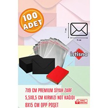 İstisna 100 Adet 7x9 Cm Siyah Zarf Kırmızı Not Kağıdı ve Opp Poşet Hediyeli Sevimli Mini Kart Zarfları