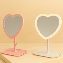Aydınlatmalı Kalp Şekli Masa Üstü Makyaj Aynası – LED Işıklı, Ayarlanabilir Açı, Şık Tasarım