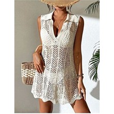 Yuga Knitting Kadın Triko Örgü Ajur Desenli Plaj Elbisesi
