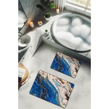 Dolce Mariee Yıkanabilir Kaymaz Tabanlı Modern Desenli 2'li Banyo Paspas Takımı BPS0024
