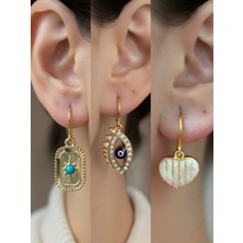 NKT Collection Beyaz Kalp Tablet Kutup Yıldızı Nazar Göz Sembol Figürlü 3’lü Kadın Küpe Set