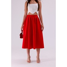 La Pante Arka Kemer Lastikli Önden Pileli Etek