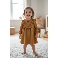 Bertuğ Bebek Fırfırlı Kız Çocuk Bebek Triko Hardal Sarı Elbise