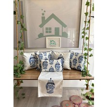 Kırlentim E433-E433A-ÇİNİ Desen Kırlent Runner - 6lı Kombin Set