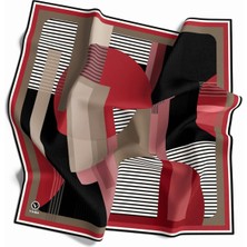 Violla Twill Çizgili ve Geometrik Desenli Bordo Renkli 90X90 Eşarp (Ipek Içermez) Kenar Dikiş Şekli El Dikişli
