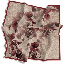 Violla Twill Gül Desenli Bordo Renkli 90X90 Eşarp (Ipek Içermez) Kenar Dikiş Şekli El Dikişli