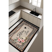 Dolce Mariee Kitchen Love Desenli Dijital Baskı Kaymaz Taban Mutfak Halısı H0031