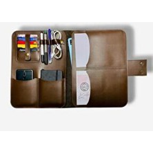 Atölye Zümra Macbook Air Pro 13-14inç Vegan Deri Organizer Evrak&laptop&tablet Çantası ( Koyukahverengi Renk)