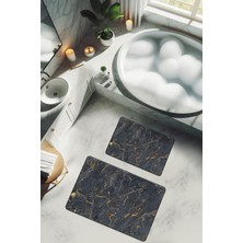 Dolce Mariee Yıkanabilir Kaymaz Tabanlı Modern Desenli 2'li Banyo Paspas Takımı BPS0037