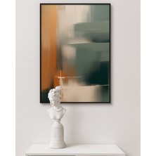 Rosa Art Metal Çerçeveli Gerçek Camlı Tablo | Modern Turuncu ve Yeşil Tonlarında Soyut Tablo
