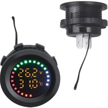 Dijital Akü Voltaj Seviye ve Isı Ölçer 28MM Çap (12-24V Dc) Yuvarlak Panel Tip