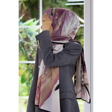 Vissona Lüks Medine Batik Desenli Pudra - Siyah Renkli 75X195 Kırışmaz Şal Moss Krep Dikiş Tipi Italyan Dikişli