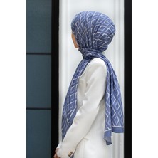 Vissona Lüks Medine Ipeği Geometrik Desenli Bebe Mavisi Renkli 75X195 Kırışmaz Şal Moss Krep Dikiş Tipi Italyan Dikişli