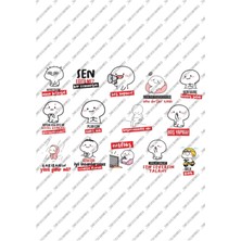 One Little Happiness Komik Quby Pentol Temalı Telefon Laptop Notebook Tablet Sticker Seti 14 Adet
