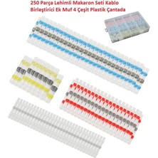 250 Parça Lehimli Makaron Seti Kablo Birleştirici Ek Muf 4 Çeşit Plastik Çantada