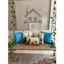 Kırlentim T28-T214-TAVUSKUŞU Desen-Düz Mavi - 5li Kırlent Kombin Set