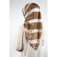 Violla Twill Çizgili Zincir Desenli Vizon Renkli 90X90 Eşarp (Ipek Içermez) Kenar Dikiş Şekli El Dikişli