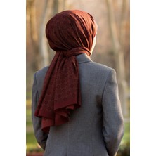 Vissona Lüks Medine Ipeği Monogram Desenli Taba Renkli 75X195 Kırışmaz Şal Moss Krep Dikiş Tipi Italyan Dikişli