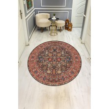 Dolce Mariee Vintage Desenli Yuvarlak Dijital Baskı Kaymaz Tabanlı Halı H0365
