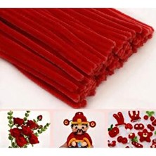 Ozn Aksesuar 50'li Kırmızı Renkli Şönil, Eğitici Şönil Seti, Tüylü Tel, Peluş Tel, Kadife Şönil, El Işi Malzemesi