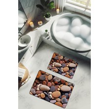 Dolce Mariee Yıkanabilir Kaymaz Tabanlı Modern Desenli 2'li Banyo Paspas Takımı BPS0005