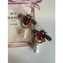 H&S Aksesuar Vip Tasarım Inci Sallantılı Kırmızı Marka Model Arı Küpe