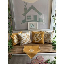 Kırlentim E128-E461 Hardal Beyaz Kırlent Runner 5li Kombin