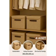 Prendi Home 4lü Jüt Kapaklı Kumaş Dolap Içi Düzenleyici Kutu - 30X30X30 cm Katlanabilir Saklama Kutusu